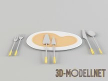 3d-модель Набор столовых приборов с желтыми ручками