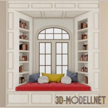 3d-модель Классическое окно с полками для книг