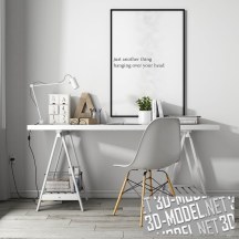 3d-модель «Домашний офис» с белой мебелью