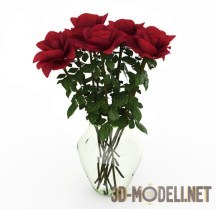 Красные розы в стеклянной вазе