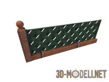 3d-модель Деревянный забор с кирпичной стойкой