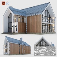 3d-модель Загородный дом с террасами и балконами