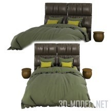 3d-модель Кровать с зеленым одеялом