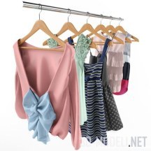 3d-модель Коллекция женской леиней одежды на вешалках