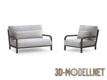 3d-модель Кресло и софа с деревянным каркасом