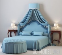 3d-модель Кровать с пуфом и балдахином