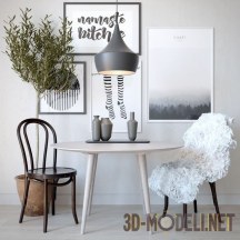 3d-модель Набор со стульями Thonet и лампой Tom Dixon