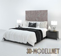 3d-модель Двуспальная кровать с высокой прямоугольной спинкой