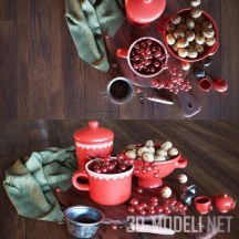 3d-модель Натюрморт с красной посудой и смородиной