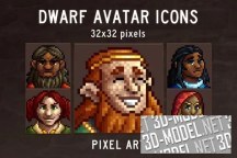 3d-ассет: Dwarf Avatars 32x32 Pixel Icon Pack
