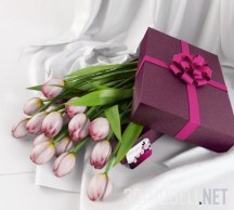 3d-модель Коробка с розовыми тюльпанами