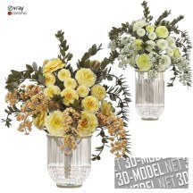 3d-модель Букеты с желтыми и белыми розами в хрустальных вазах