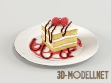 3d-модель Трехслойное пирожное с малиной