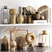 3d-модель Сухоцветы в вазах, картины и свечи