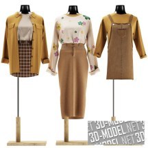 3d-модель Три манекена с женской одеждой в горчично-желтых тонах