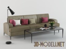 3d-модель Трёхместный диван, светильник и стол