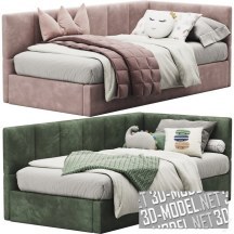 3d-модель Кровать в розовой и зеленой обивке