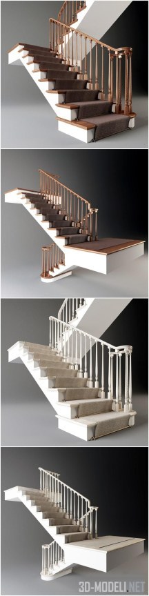 3d-модель Классическая лестница с ковром