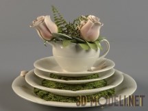 3d-модель Декор с розами и зеленой кашкой