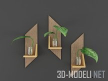 3d-модель Деревянные полочки с листьями
