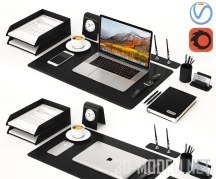 3d-модель MacBook с настольными принадлежностями
