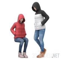 3d-модель Девушки в куртках с капюшоном