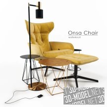 3d-модель Кресло Onsa от Walter Knoll с подставкой для ног, столами и торшером