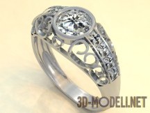 3d-модель Кольцо с драгоценным камнем и завитками