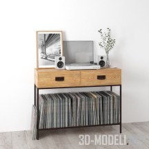 3d-модель Консоль с деревянными ящиками и набором пластинок
