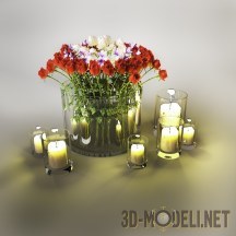 3d-модель Романтический букет роз и свечи