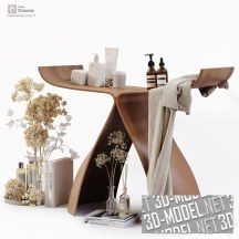 3d-модель Гнутый деревянный столик и аксессуары для ванной