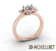 3d-модель Тонкое золотое кольцо с тремя бриллиантами