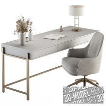 3d-модель Стол для домашнего офиса, белый с золотым
