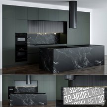 3d-модель Кухня в современнном стиле, темный цвет