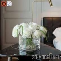 3d-модель Стеклянная ваза с белыми пионами