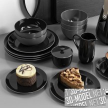 3d-модель Черная посуда в декоративной композиции