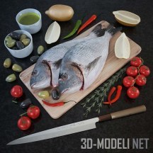 3d-модель Свежая рыба и розмарин