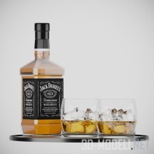Поднос, стаканы и бутылка виски Jack Daniel's № 7