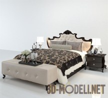 3d-модель Двуспальная кровать с фигурным изголовьем-капитоне