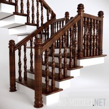 3d-модель Деревянная лестница с площадкой