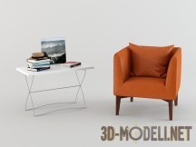 3d-модель Мягкое оранжевое кресло и столик
