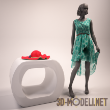 3d-модель Манекен в платье и шляпа