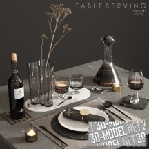 3d-модель Сервировка стола с вином и сухой веткой