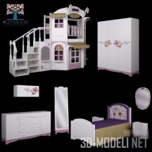 3d-модель Бело-розовая мебель для детской Cleverroom La Fleur