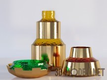 3d-модель Цветные золотые вазы