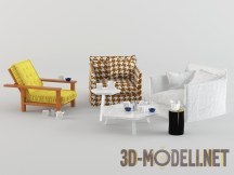 3d-модель Три эклектичных кресла и столики