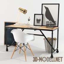3d-модель Рабочий стол с креслом Vitra и декором