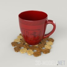 3d-модель Чашка на деревянной подставке