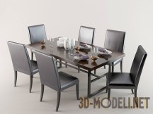 3d-модель Обеденный стол с посудой и стулья