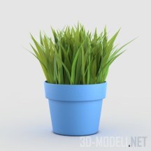 3d-модель Голубой цветочный горшок с травой